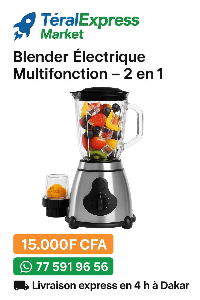Blender électrique multifonction 2 en 1 inox et verre – TeralExpress
