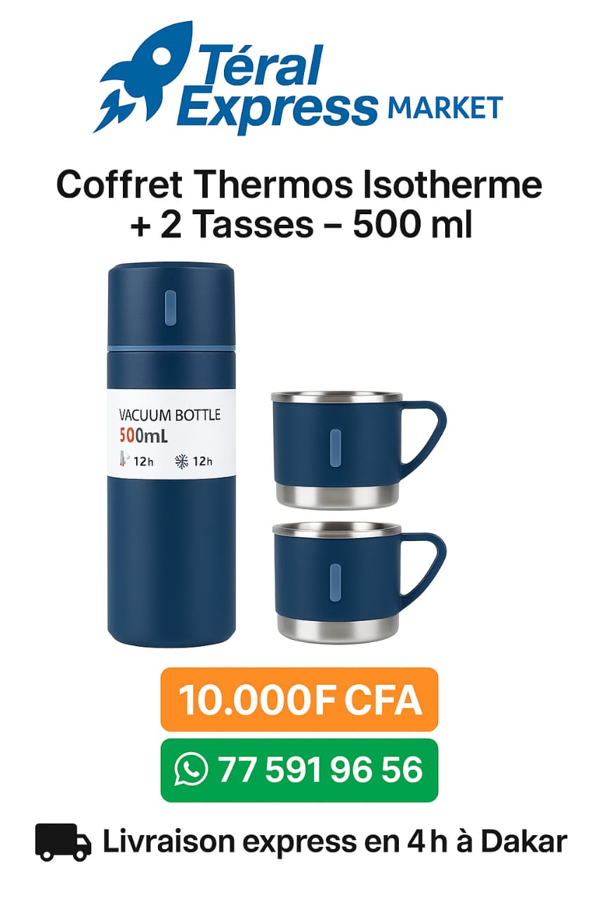 Coffret thermos isotherme 500 ml avec 2 tasses – TeralExpress Market