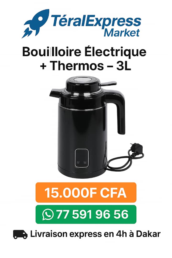 Bouilloire électrique 2 en 1 avec thermos 3L noir – TeralExpress Market