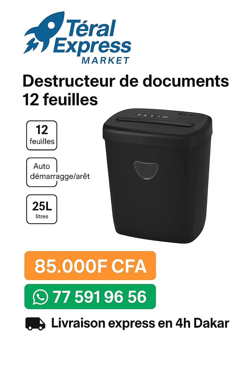 Destructeur de documents 12 feuilles coupe croisée 25L – TeralExpress Market