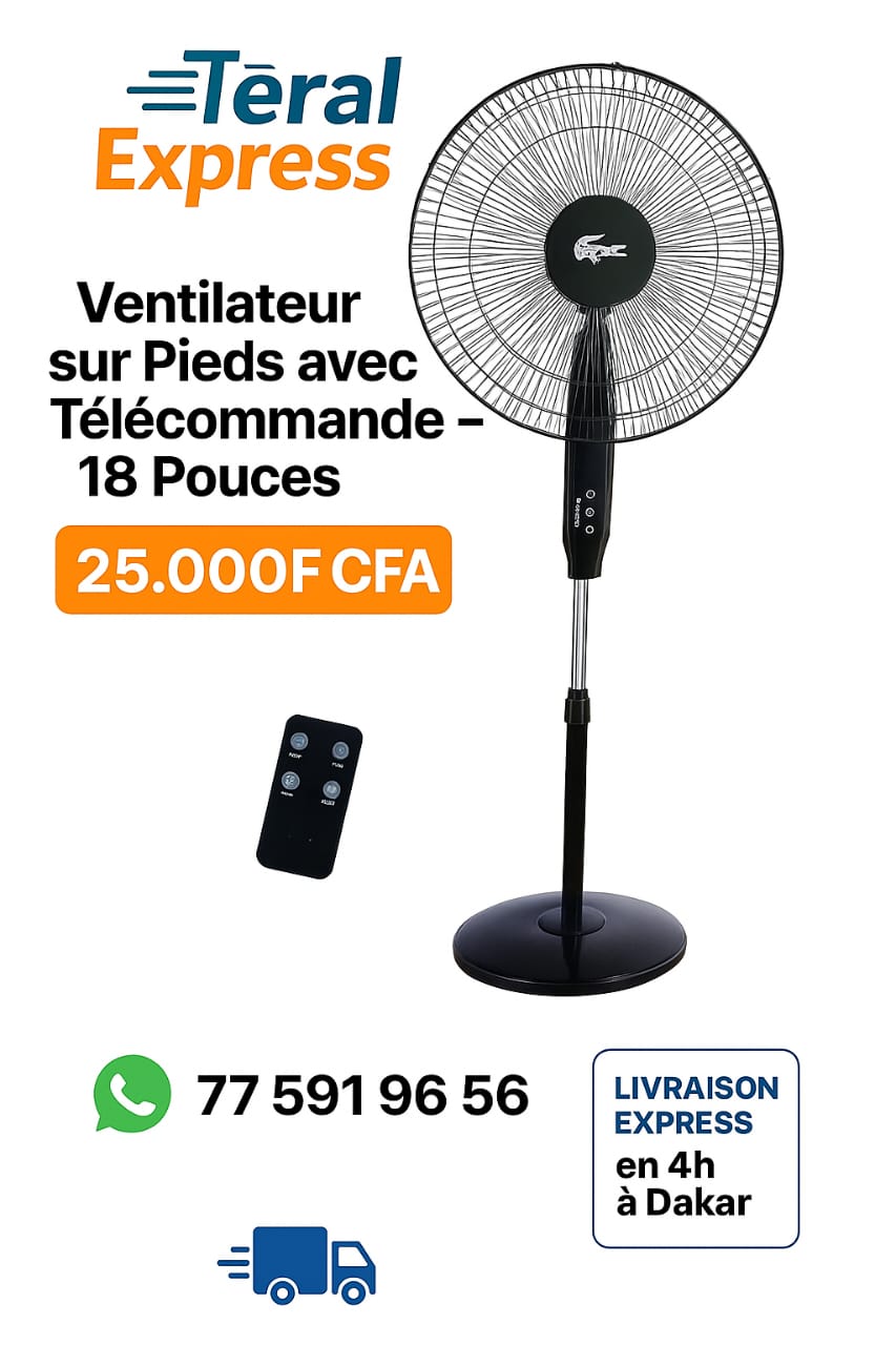 Ventilateur sur pieds 18 pouces noir avec télécommande – TeralExpress Market
