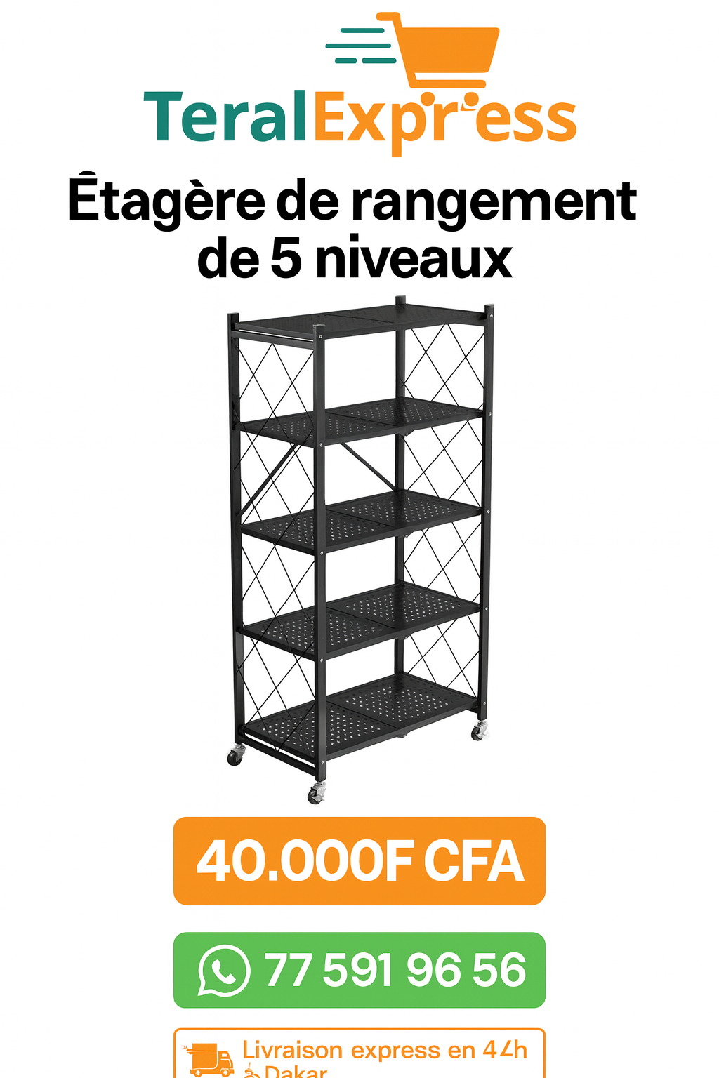 Étagère de rangement de cuisine pliable 5 niveaux