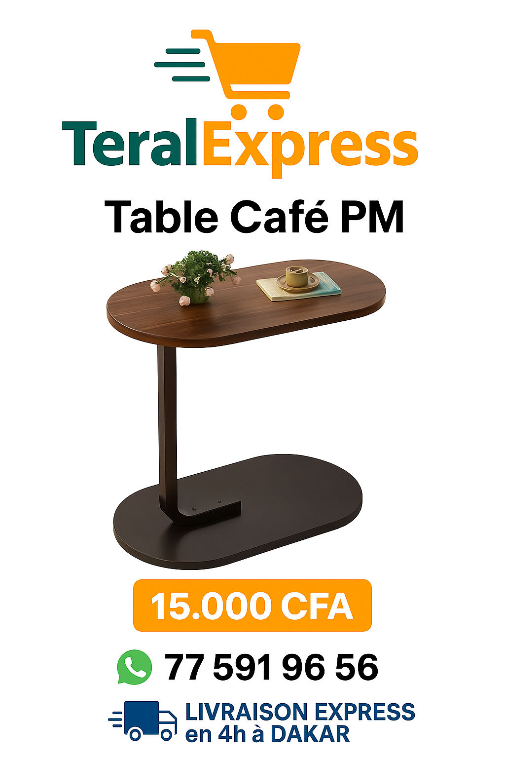 Table Café PM en bois et métal – Petite table d’appoint élégante, compacte et pratique – Prix 15.000F CFA.