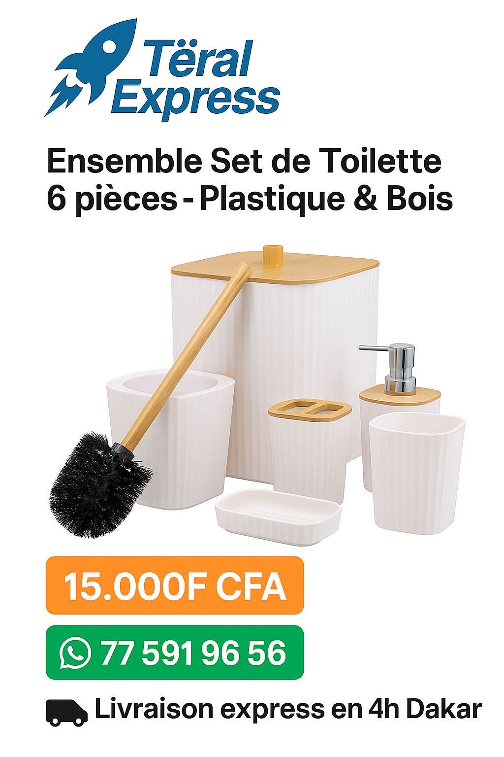 Ensemble Set de Toilette 6 pièces plastique et bois – TeralExpress Market