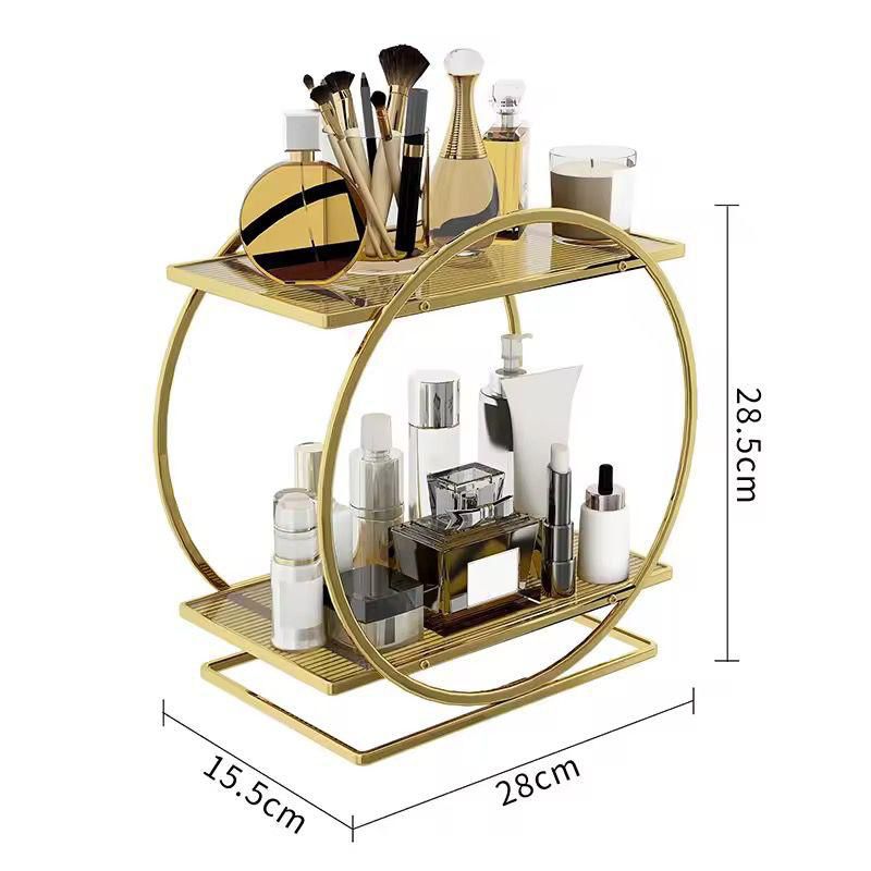 Présentoir Parfum en Verre 2 Niveaux – Classe Dorée